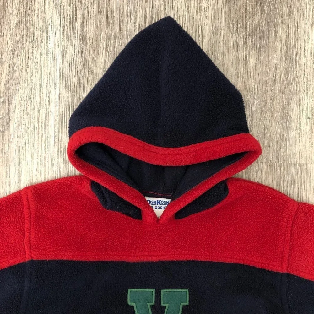 Vintage OshKosh B’Gosh Boy's Size 4T Fleece Hoodie Sweatshirt Varsity Sports